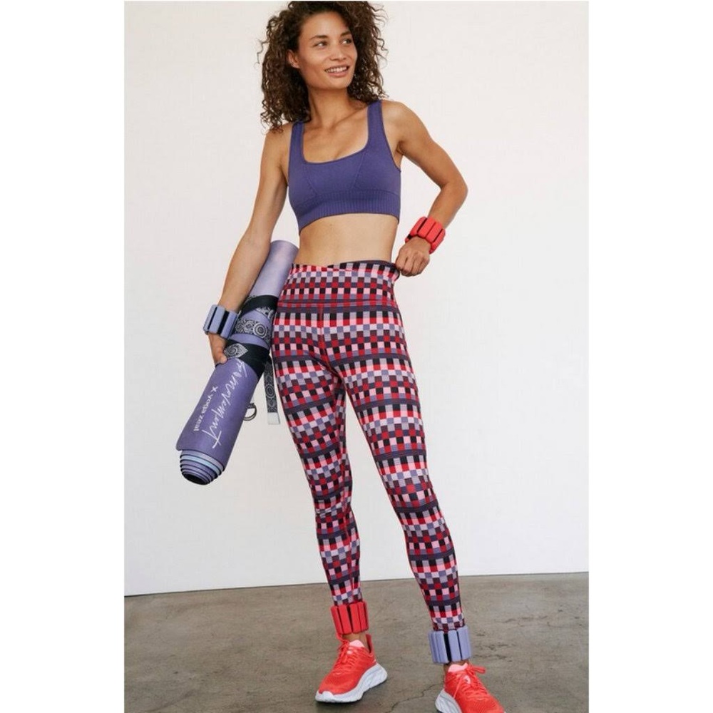 New Free People FP Movement Leggings Womens Med Checkered Ashford Lose Control